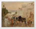 Poster Master Vintage The Bazaar Painting Poster - Retro Street in Udaipur Print - India Art - Cityscape Art - Farmhouse Art - Abstract Art - Office or Living Room Wall Decor, 11x14 White Framed