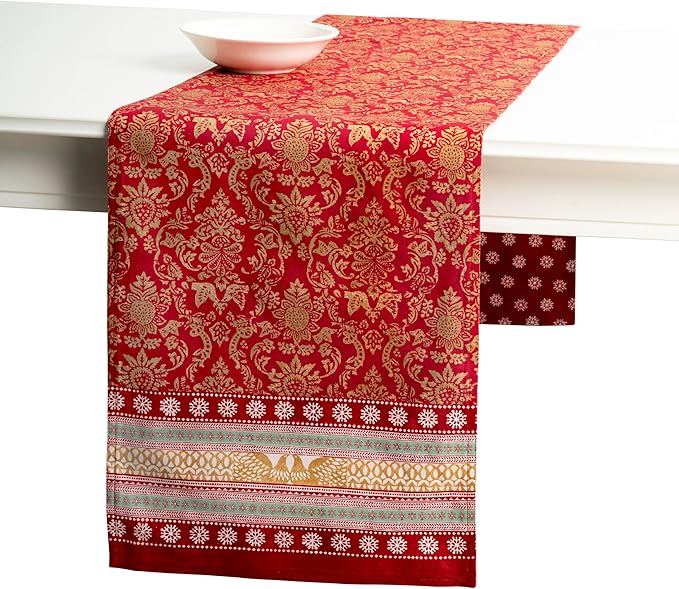 Maison d' Hermine Table Runner 100% Cotton Double Layer Table Runners 72 inches Long for Thanksgiving Christmas Decorations Home Kitchen Dining Party Wedding (Sofia, 14.5" x 72")