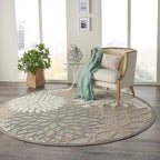 Nourison Aloha Indoor/Outdoor Area Rug 7’10”, Natural, Round Tropical Botanical Easy -Cleaning Non Shedding Bed Room Living Room Dining Room Deck Backyard Patio