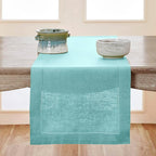 Solino Home Linen Aqua Blue Table Runner 36 Inches - Classic Hemstitch, 100% Pure Linen Coffee Table Runner 14 x 36 Inch Ideal for Dresser Tables