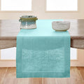 Solino Home Linen Aqua Blue Table Runner 60 Inches - Classic Hemstitch, 100% Pure Linen Coffee Table Runner 14 x 60 Inch Ideal for Dresser Tables