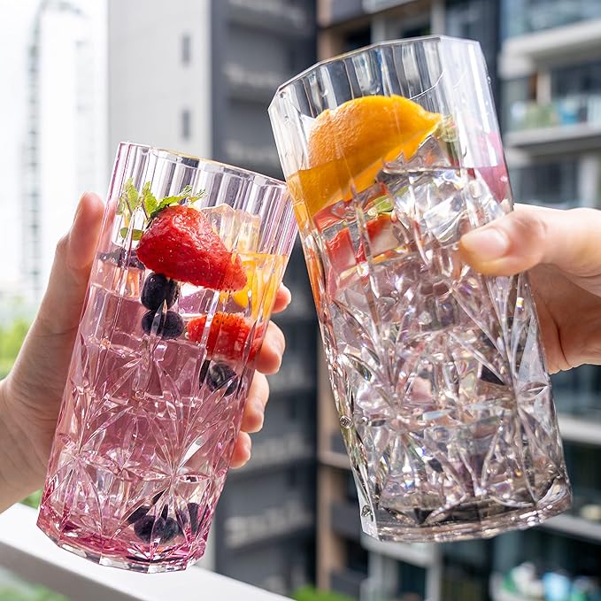 BELLAFORTE Shatterproof Tritan Tall Tumbler, Set of 4, 18oz - Myrtle Beach Drinking Glasses - Unbreakable Plastic Drinking Glasses for Gifting, Parties, New Year - BPA Free - Dishwasher Safe - Gray