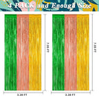 4 Pack Hawaiian Party Decorations, 3.28 FT x 7.05 FT Hawaii Tinsel Backdrop, Green Brown Yellow Foil Curtains Fringe Backdrop Party Streamer, Metallic Summer Decor Luau Party Decorations