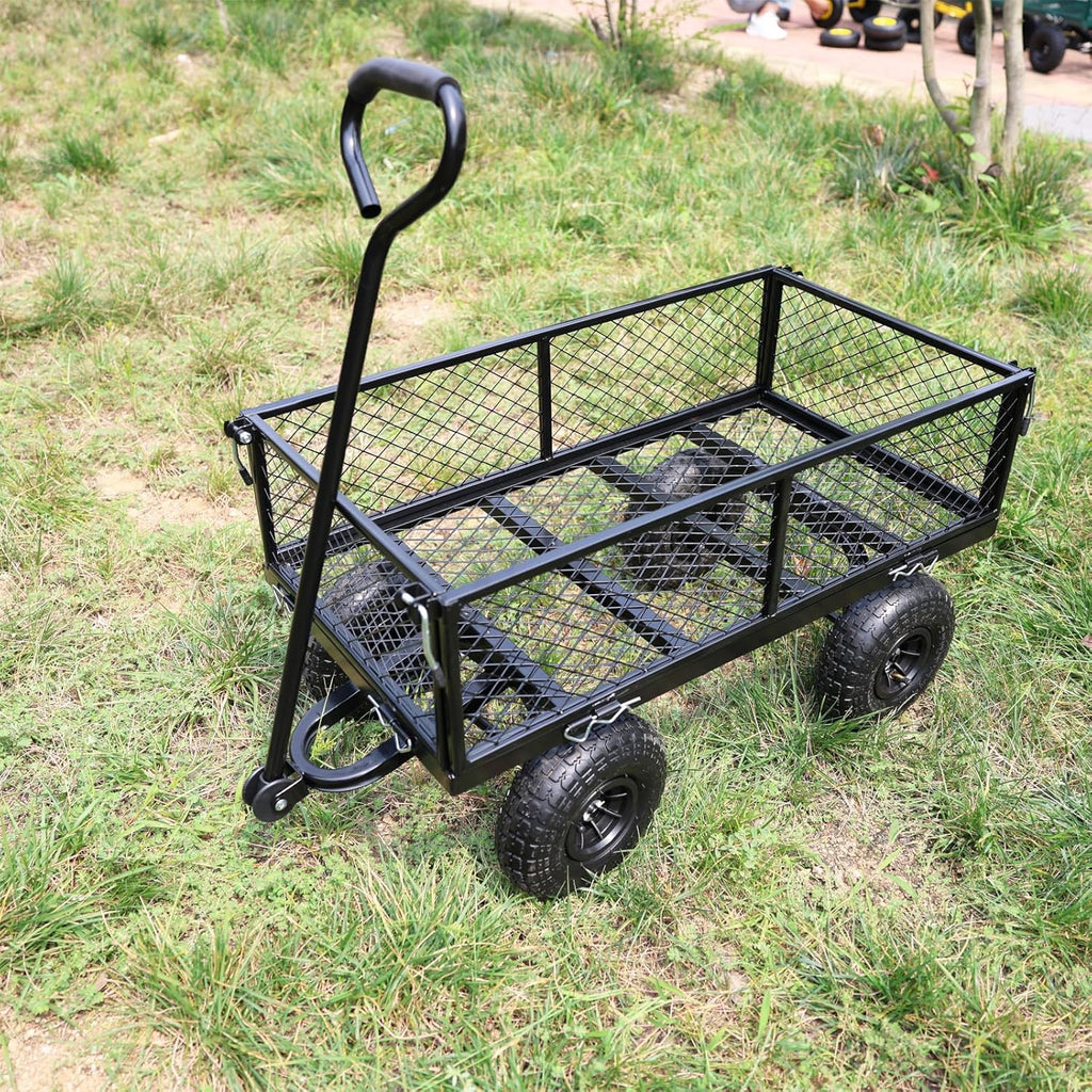 Wagon With Removable Sides for Farms, Warehouses - Garden Dump Cart With Air Wheels (Black) - Essential for Your Dream Garden