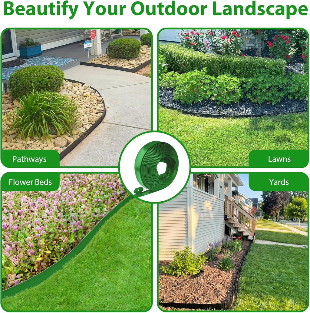 Landscape Edging Border 33 FT 2 Inch Tall with 60 Spikes, Plastic Edging for Landscaping, Garden Edging Border， Flower Bed, Paver and Lawn Edging Border, Green