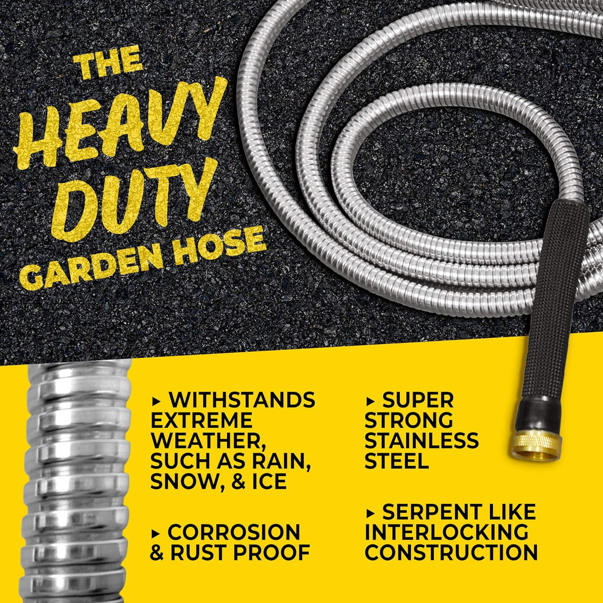 BIONIC STEEL PRO Metal Garden Hose 50 Ft with Nozzle, 304 Stainless Steel Water Hose, 50 Ft Garden Hose Tough & Flexible, Lightweight, Crush Resistant, Kink & Tangle Free, Rust Proof - 2025 Model