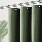 Green Stall Shower Curtain Waffle Weave Fabric, Luxury Waterproof 256GSM Heavy Duty Camper Shower Curtain for Travel Trailers with 6 Metal Hooks, 36Wx72H Sage Green