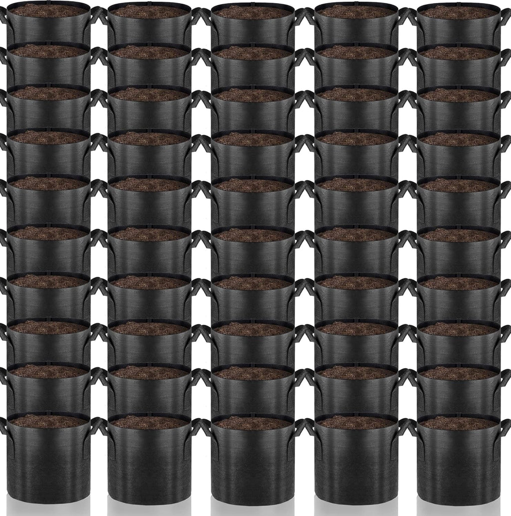 Gardenera Reusable Grow Bags - 50-Pack 5 Gallon Fabric Plant Pots with Aeration and Handles, Suitable for All Types of Plants