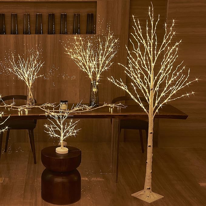 BAOLITVINE Birch Branch Lights with Timer Battery Operated 100 LED Fairy Lights, Lighted Willow Branches 32IN for Home Bedroom Fireplace Christmas Decoration Inside Outdoor