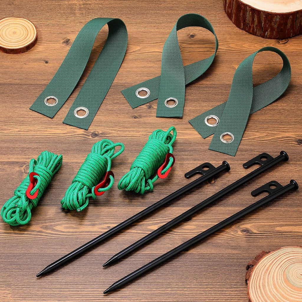 Sintuff 36 Pcs Heavy Duty Tree Stake Kits Stake and Support for Young Leaning Tree Anchor Straightening Kit, 15.8'' Support Straps, 11.8'' Steel Stakes, 13.12ft Rope(Green)