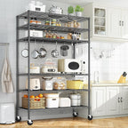 82" H X45 W X18 D Storage Shelves with Wheels, 6 Tier Wire Shelving Adjustable Metal Shelving Pantry Shelves Capacity 1200LBS for Garage Shelving, Pantry, Kitchen, Closet, Black