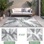 Outdoor Rug 8’x10’ Waterproof for Patio Clearance, Reversible Indoor Outdoor Plastic Straw Camping Rug Carpet, RV Mat, Large Area Rug for Deck, Backyard, Balcony, Porch, Beach, Grey & White