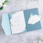 20 Pcs 5.12x7.1'' Sparkle Dusty Blue Tri-fold Laser Cut Wedding Invitation Cards for Wedding Bridal Shower Quinceañera Engagement Birthday Invitation