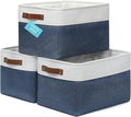 OrganiHaus Large Fabric Storage Bins for Shelves 3 Pack, 15x11in Closet Storage Bins for Shelves, Cloth Baskets & Closet Organizers, Fabric Basket, Navy Blue/White