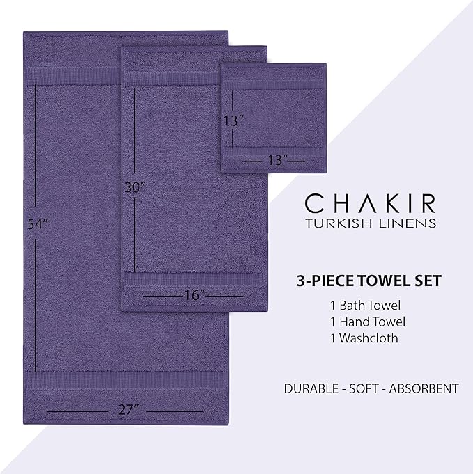 Chakir Turkish Linens | Hotel & Spa Quality 100% Cotton Premium Turkish Towels | Soft & Absorbent (Personalized 3-Piece Towel Set, Plum)