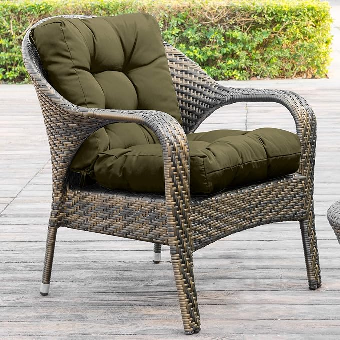 QILLOWAY Outdoor Chair Cushion for Patio Furniture, Waterproof Patio Cushions Set of 2 with Ties, Fade Resistant Replacement Pads for Outdoor Rocking Chairs,Sage