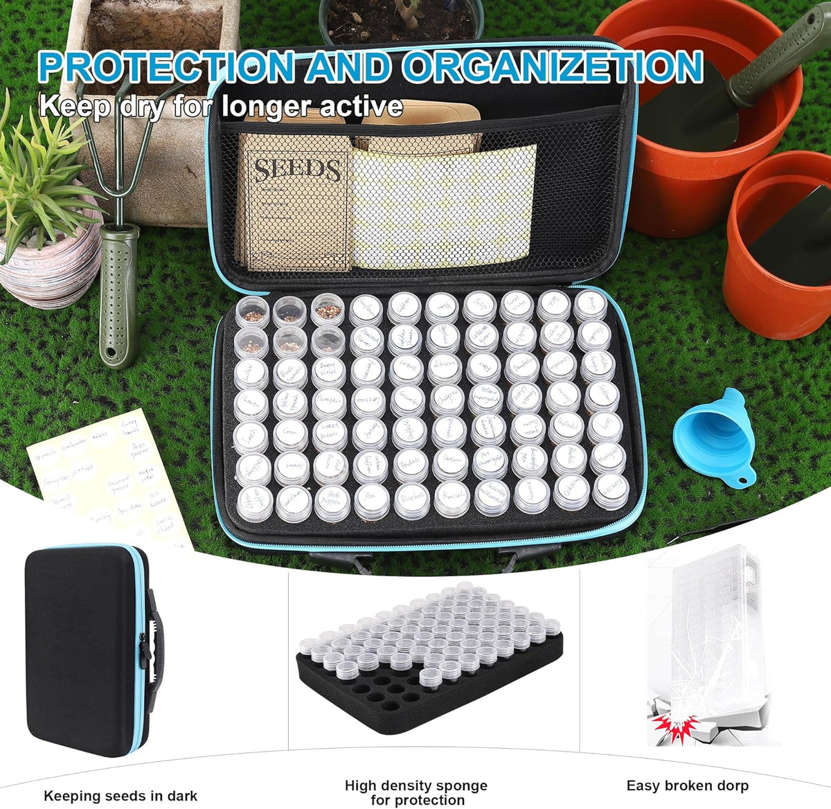 70 Slots Seed Storage Organizer, Garden Seeds Saver kit Seed Organizer with 20 Seed Envelopes, Write Label, Funnel, Tweezer for Flower Plants Vegetable Seed Saving (Seeds not Included)