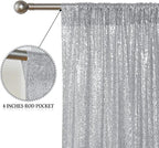 Sugargirl Silver Sequin Backdrop Curtain 2FTx8FT Glitter Background Drapes Sparkle Photography Backdrop for Party Wedding Birthday Wall Decor（2 Panels,Silver