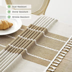 puredown® Rustic Square Tablecloth, Waterproof Cotton Linen Tablecloth with Tassel, Wrinkle Free Farmhouse Table Cloths for Kitchen Dining Outdoor, 55"x55",4 Seats, Coffee