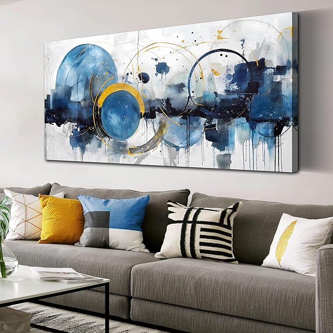ZHAOSHOP Abstract Canvas Wall-Art - Blue Home Office Wall Decor - Modern Wall Art for Living Room Large Size Ready to Hang Size 24" x 48"
