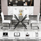 47.24" Rectangular Glass Dining Table Modern Kitchen Glass Top Table for 4 with Black Metal Legs, Clear Dining Table Kitchen Table for Home Office Dining Room