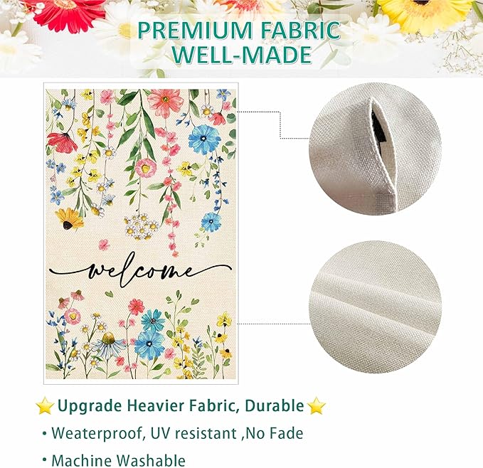 Baccessor Spring Summer Welcome Floral House Flag 28x40 Inch Double Sided Large Yard Flag Outside Outdoor Seasonal Burlap Flowers Flags Home Patio Decoration