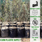 Farm Plastic Supply - 5 Gallon Fabric Grow Bags - (10 Pack) - Nonwoven Fabric Pots with Handles, Grow Bag, Plant Grow Bags, Garden Bag, for Farming, Gardening, Agriculture