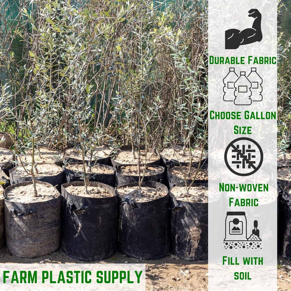 Farm Plastic Supply - 100 Gallon Fabric Grow Bags - (1 Pack) - Nonwoven Fabric Pots with Handles, Grow Bag, Plant Grow Bags, Garden Bag, for Farming, Gardening, Agriculture