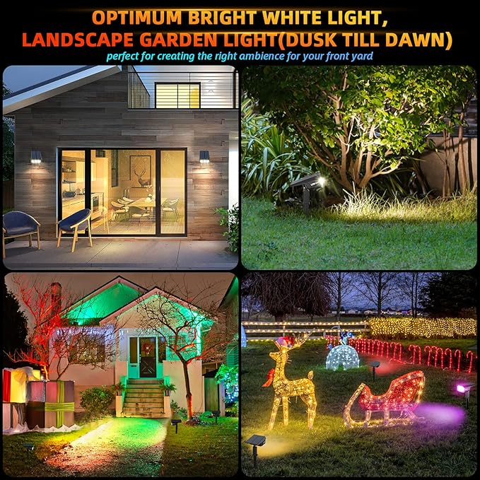 Solar Outdoor,40 LEDs Color Changing RGB Solar Landscape Path Lights,USB & Solar Powered Multicoloured Spotlights,14 Colors Auto Cycling Spotlights for Yard,Garden,2 Pack