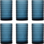 Fortessa Jupiter Beaded Hobnail Glass, 13 Ounce Iced Beverage (Set of 6), Cornflower Blue