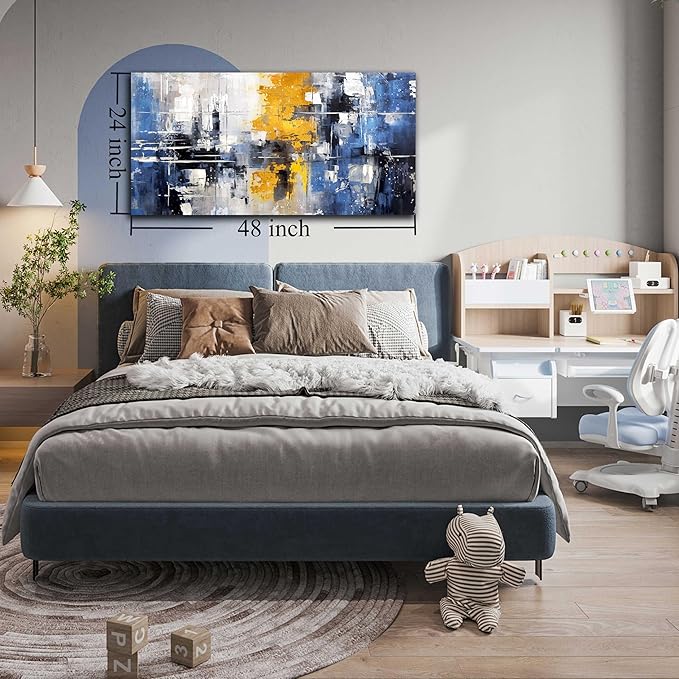 ZHAOSHOP Blue Wall Art for Living Room - Abstract Wall Decor for Office - Modern Minimalist Wall Art for Bedroom Size 24" x 48"