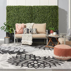 Nourison Aloha Indoor/Outdoor Black White 9' x 12' Area Rug, Tropical, Botanical, Easy Cleaning, Non Shedding, Bed Room, Living Room, Dining Room, Deck, Backyard, Patio (9x12)