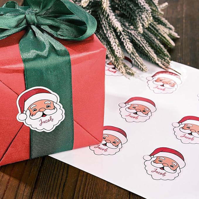 Personalized Christmas Stickers with Name, Custom Santa Claus Waterproof Christmas Gift Tags for Gift Box Holiday Decorations, Stockings, Party Favors (Santa Claus 2)