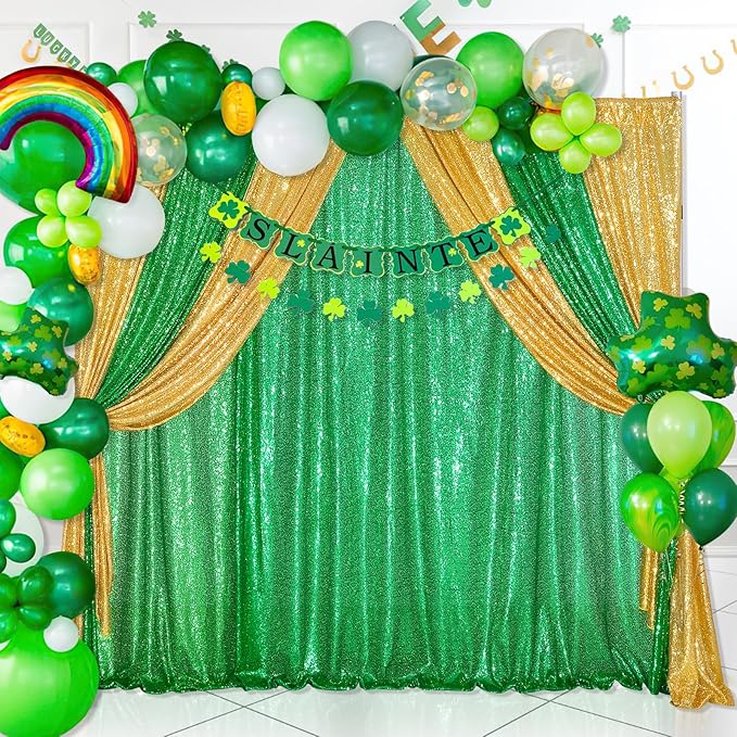 QueenDream Green Sequin Backdrop Curtain Party Backdrop Curtain 8ft x 8ft for Glitter Birthday Wedding Curtains