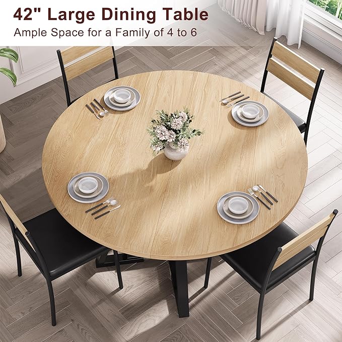 42'' Round Dining Table for 4,Kitchen Dining Room Circle Dinner Pedestal Table,Space Saving Wood Kitchen & Dining Room Furniture (Natual Wood, 42In)