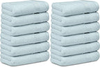White Classic Resort Collection Soft Washcloth Face & Body Towel Set | 12x12 Luxury Hotel Plush & Absorbent Cotton Wash Clothes [12 Pack, Light Blue]