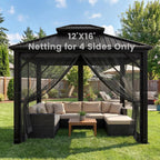 OLILAWN Gazebo Universal Replacement Mosquito Netting, 12' x 16' Outdoor Canopy Net Screen 4-Panel Sidewall Curtain, with Zippers, Easy to Install, Fit for Most Gazebo 12x16 Canopy, Black