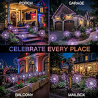 suddus 4th of July Decorations Solar Garden Lights, Upgrade 2Pack 150LED Red White Blue Solar Firework Lights with 8 Modes Outdoor, Starburst Fairy Lights Waterproof Yard for Independence Day Decor