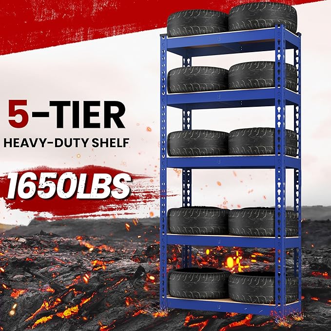 Yaheetech Storage Shelves 5 Tier Garage Shelving Heavy Duty Garage Shelves Adjustable Metal Shelving Unit Utility Rack Industrial Shelving for Warehouse Pantry Closet, 27.5" W x 12" D x 60" H, Blue