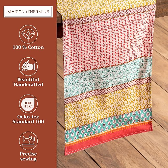 Maison d' Hermine Table Runner 100% Cotton Double Layer Table Runners 72 inches Long Decorative for Home Kitchen Dining Party Baby Shower Wedding Bridal Shower Spring Summer (Provence, 14.50" x 72")