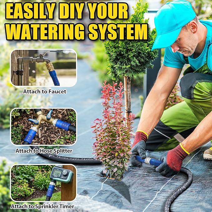 TigeJoy 150FT Flat Soaker Hose, Heavy Duty Double Layer Garden Watering Hose, Flexible Leakproof Drip Irrigation Hose for Raised Beds, Lawns & Vegetables, Save 80% Water