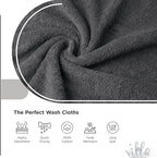 100% Cotton Wash Cloth for face & Body Set of 6, (12 x 12 inches) Sustainable, Soft, Highly Absorbent, Combed Cotton Wash Cloths Pack of 6 for Hotels, Spa, Bathroom, Dorm, Grey