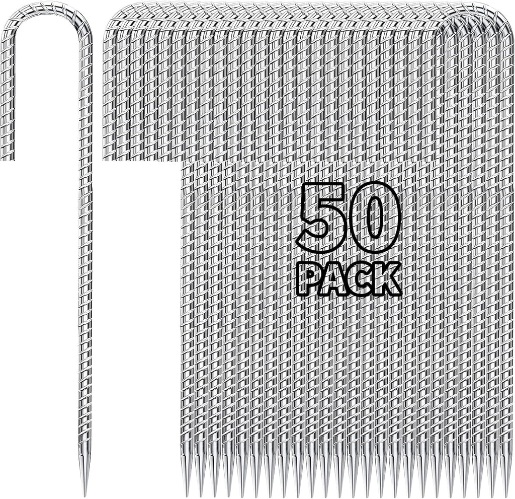 12 inch Fence Stakes Heavy Duty 50-Pack J Hook Rebar Ground Stakes Anchor Galvanized Tent Stakes for Outdoor Decorations Inflatables Metal Stakes for Wire Fencing