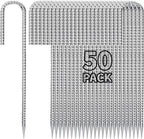 12 inch Fence Stakes Heavy Duty 50-Pack J Hook Rebar Ground Stakes Anchor Galvanized Tent Stakes for Outdoor Decorations Inflatables Metal Stakes for Wire Fencing