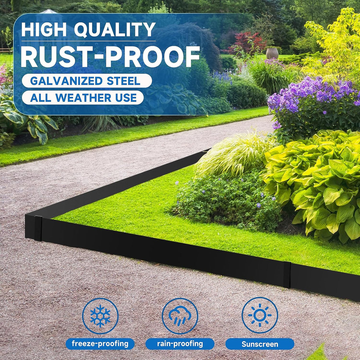 19.7Ft.Galvanized Steel Landscape Edging(6-Pack)-5"x39.4" Metal Garden Edging,7 Clips&Gloves,Hammer-in,No Dig,Rustproof,for Landscaping,Tree Rings,Garden,Yard&Pathway–Black