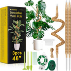 3-Pack 48” Bendable Moss Pole Monstera Plant Support for Climbing Indoors Plants, Coir Moss Poles Moss Sticks Plant Pole DIY, Plant Support Stake for Potted Plants