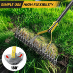 Thatch Rake 4.5FT Heavy Duty Metal Dethatcher Rake with Adjustable Long Handle 19-Tine 15” Wide Lawn Yard Garden Tool for Cleaning Dead Leaf Grass Loosing Soil