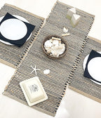 Chardin home Natural Jute Table Runner 13x36 Inch – Vintage Boho Rustic Table Decor – Handwoven Table Runner in Natural Jute and Black – Farmhouse Dining or Console Table Accent