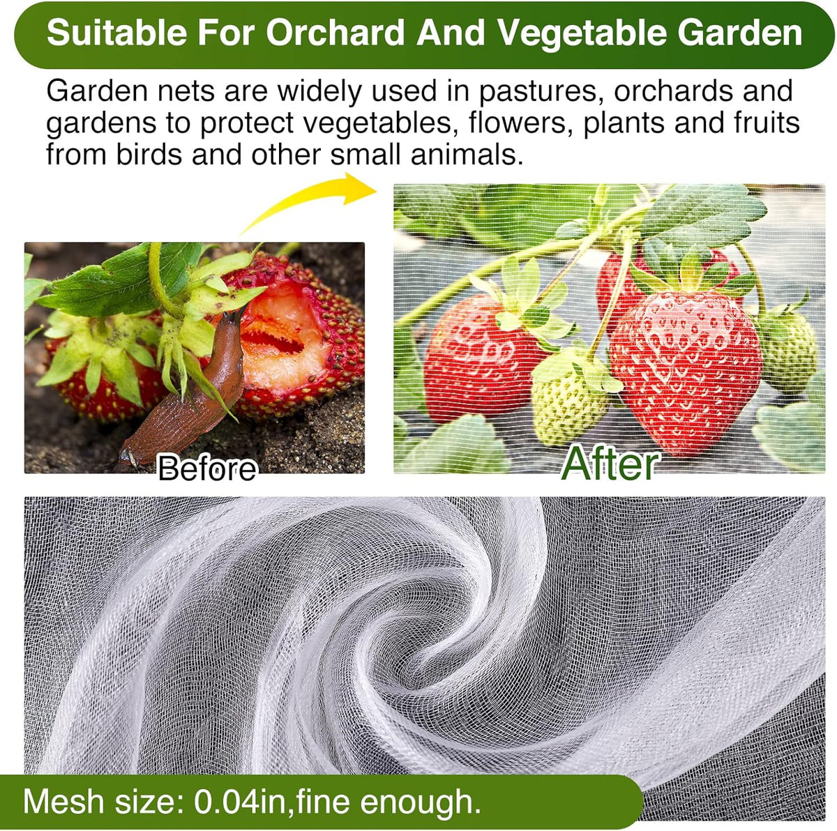 10 X 50FT Garden Mesh Netting Barrier,Fruit Tree Plant Netting for Vegetable Blueberry Bushes Plant Row Cover Screen Protection