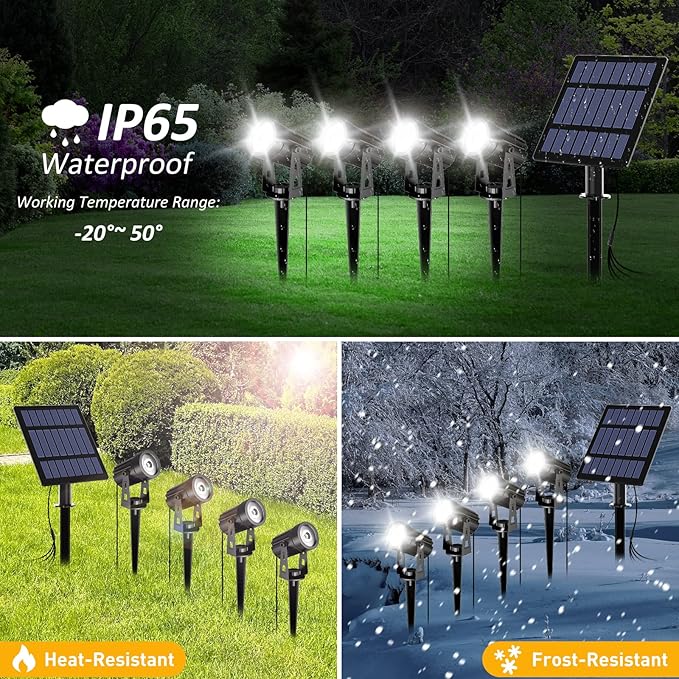 T-Sun Solar Spotlights - 4-in-1 Outdoor Waterproof Auto ON/OFF Solar Lights for Garden, Yard, Driveway, Pool Area (White)